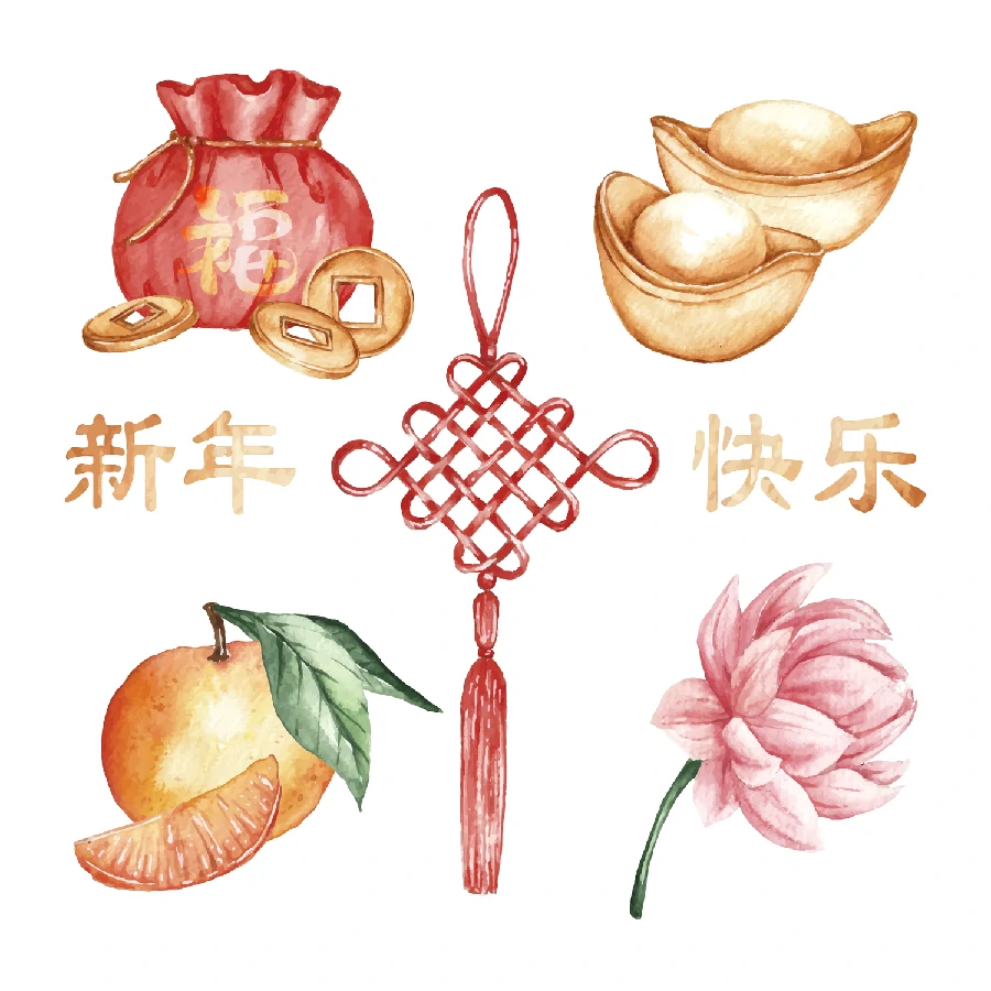 中国风中国传统节日兔年新年春节节日插画海报图案AI矢量设计素材【003】